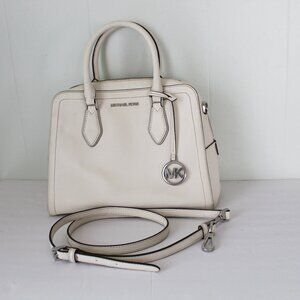 Michael Kors Ayden Leather Satchel Optic White Black Trim Crossbody Strap